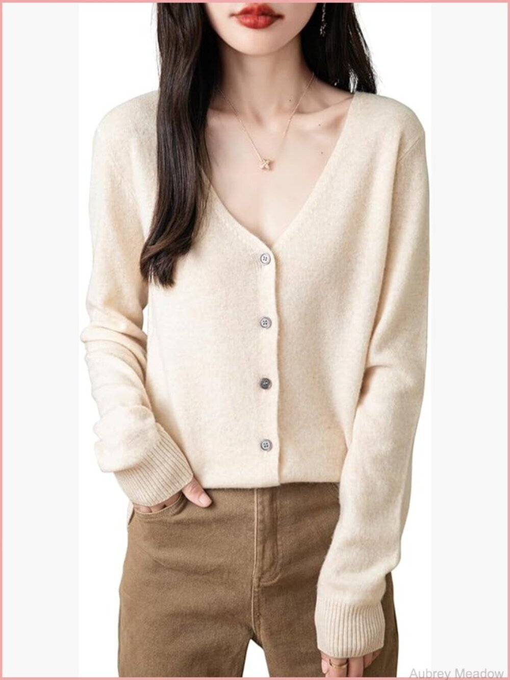 100% Merino Wool V-Neck Long Sleeve Knit Cardigan Sweater Lightweight